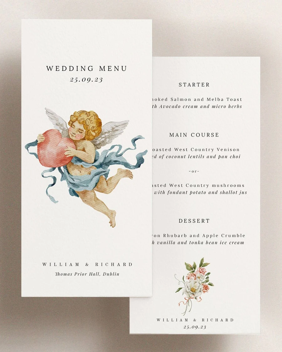 Menu de mariage au décor floral